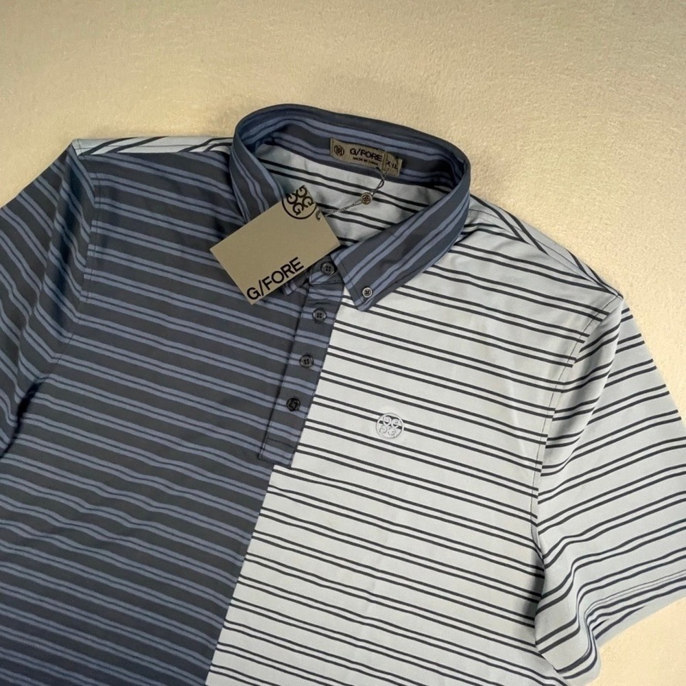 G/FORE‎ Mens Golf Polo Shirt XXL Striped Two Tone Fjord Short Sleeve